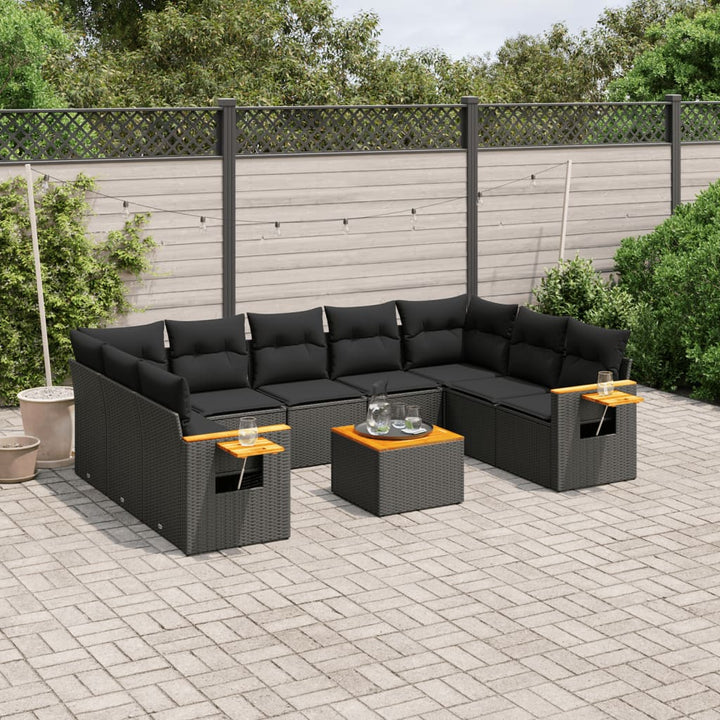 Set Canapele De Grădină, 9 Piese, Cu Perne, Bej, Poliratan