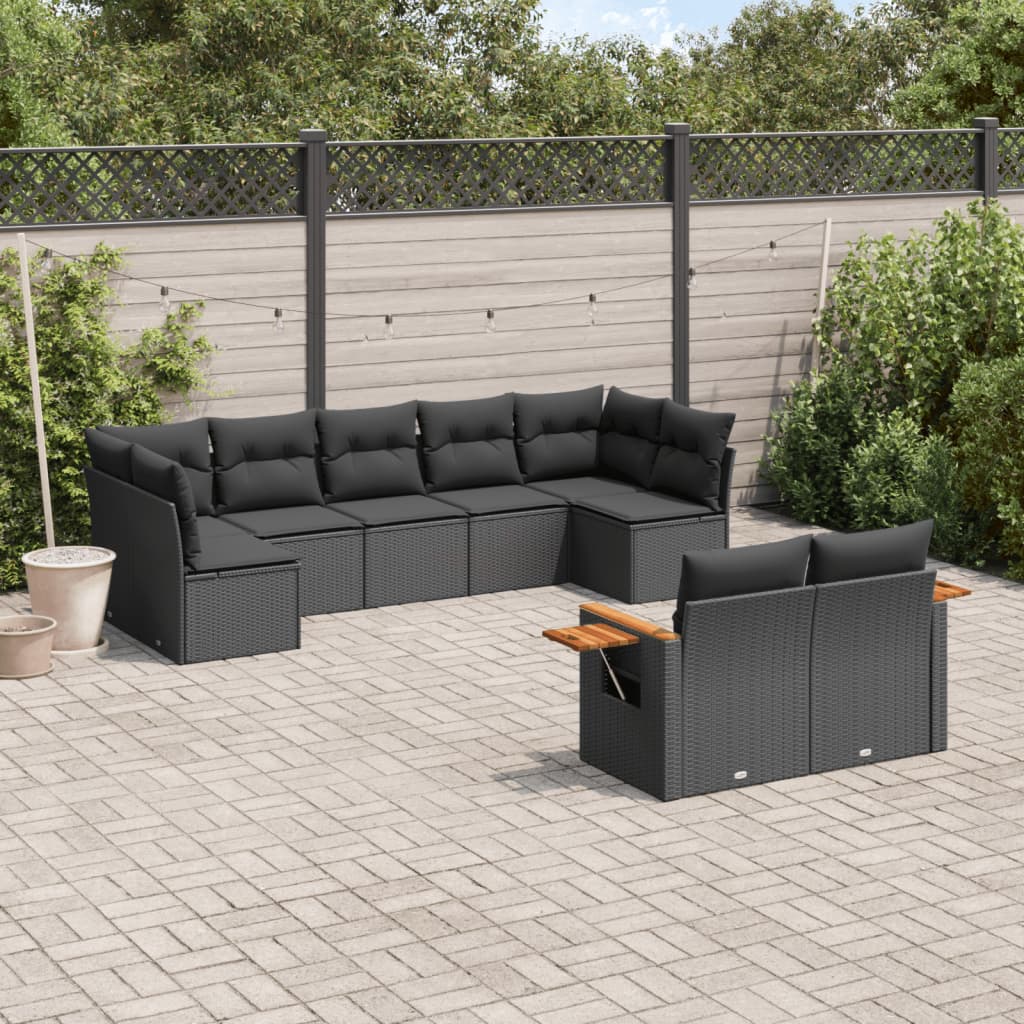 Set Canapele De Grădină, 9 Piese, Cu Perne, Bej, Poliratan