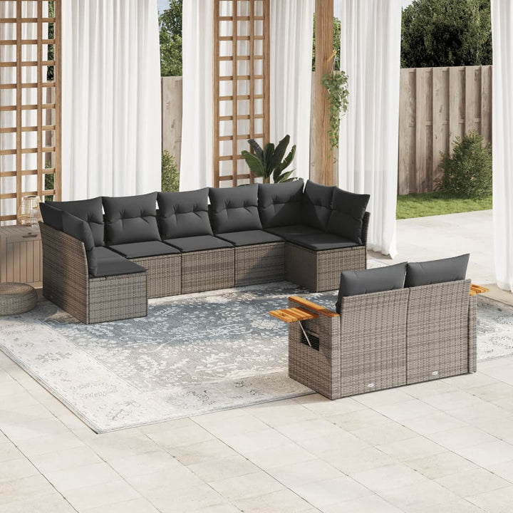 Set Canapele De Grădină, 9 Piese, Cu Perne, Bej, Poliratan
