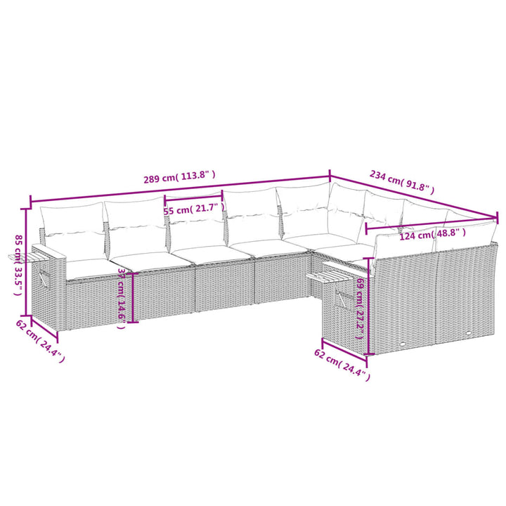 Set Mobilier De Grădină Cu Perne, 9 Piese, , Poliratan