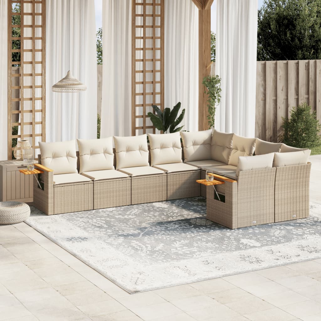Set Mobilier De Grădină Cu Perne, 9 Piese, , Poliratan