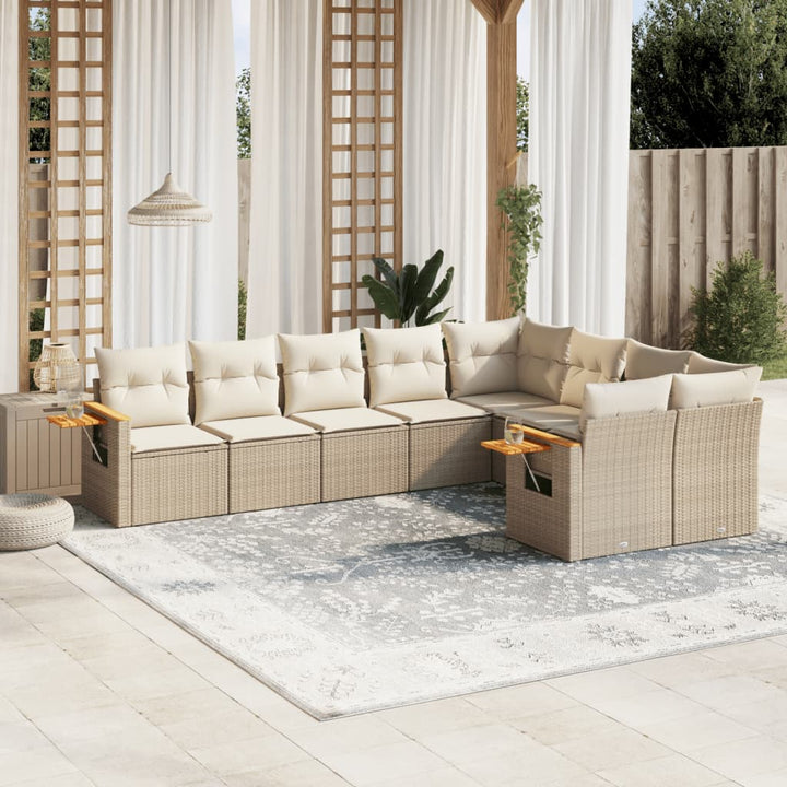 Set Mobilier De Grădină Cu Perne, 9 Piese, , Poliratan