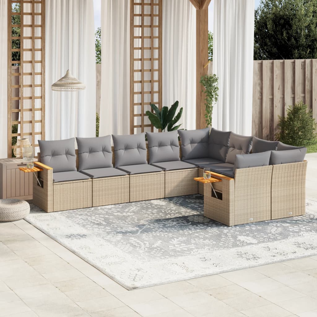 Set Mobilier De Grădină Cu Perne, 9 Piese, , Poliratan