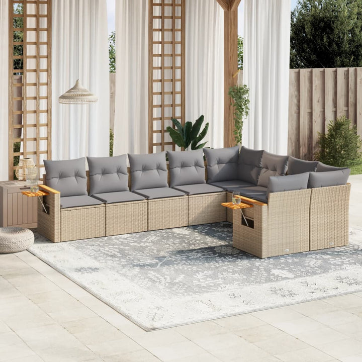 Set Mobilier De Grădină Cu Perne, 9 Piese, , Poliratan