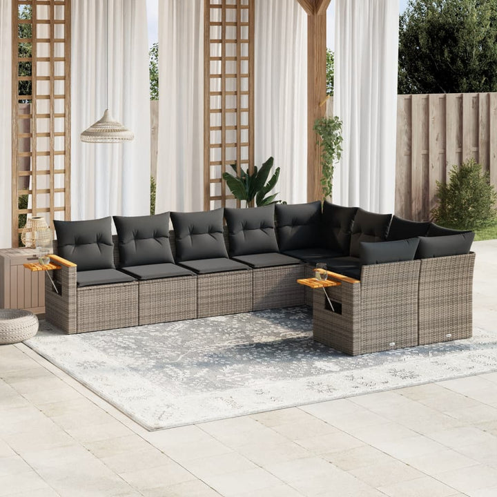 Set Mobilier De Grădină Cu Perne, 9 Piese, , Poliratan