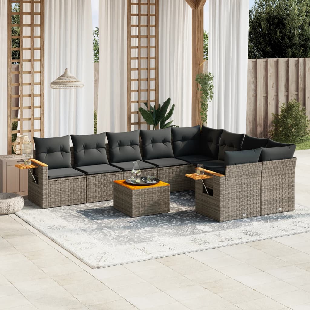 Set Mobilier De Grădină Cu Perne, 9 Piese, , Poliratan