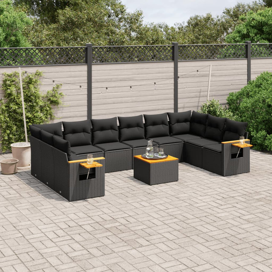 Set Canapele De Grădină Cu Perne, 11 Piese, , Poliratan