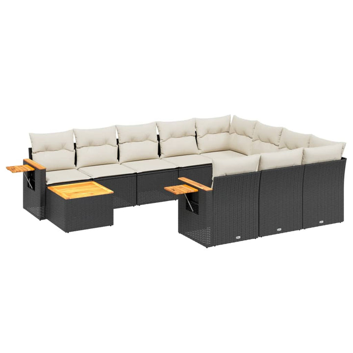 Set Canapele De Grădină Cu Perne, 11 Piese, Negru, Poliratan