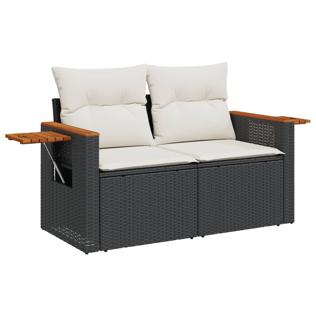 Set Canapele De Grădină Cu Perne, 11 Piese, Negru, Poliratan