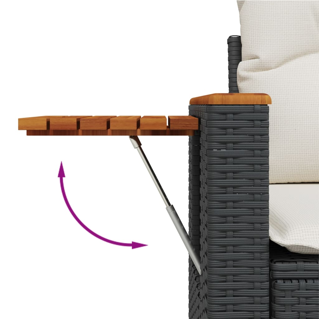 Set Canapele De Grădină Cu Perne, 11 Piese, Negru, Poliratan