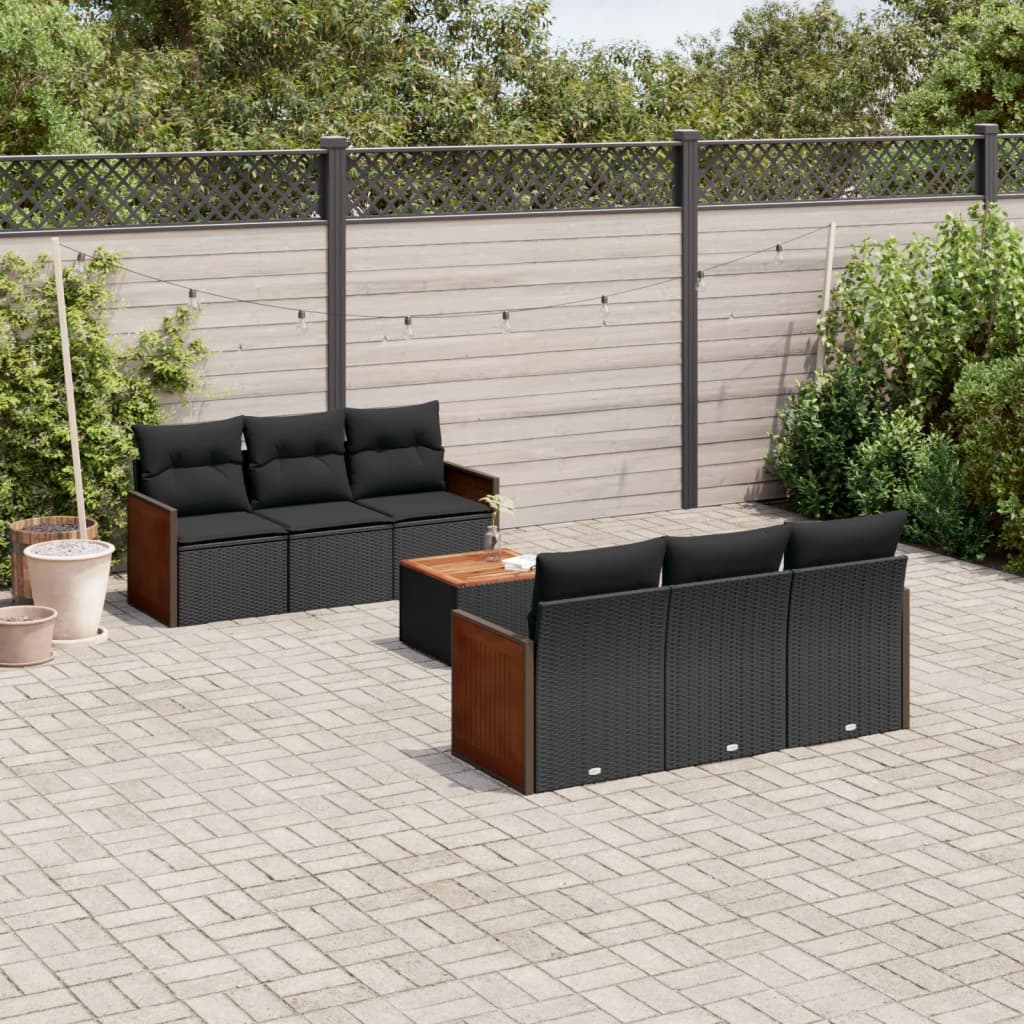 Set Canapele De Grădină Cu Perne, 7 Piese, Negru, Poliratan