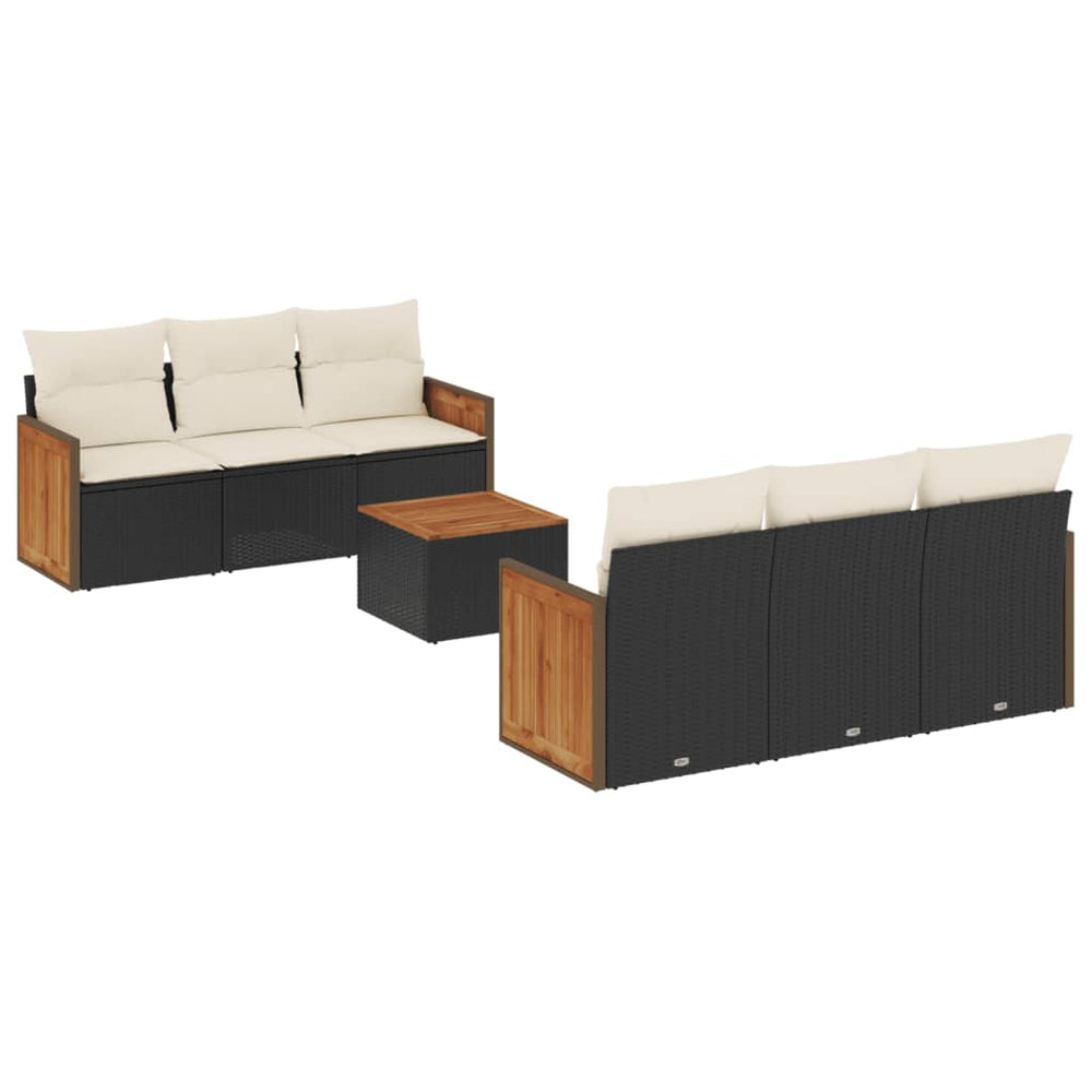 Set Canapele De Grădină Cu Perne, 7 Piese, Negru, Poliratan