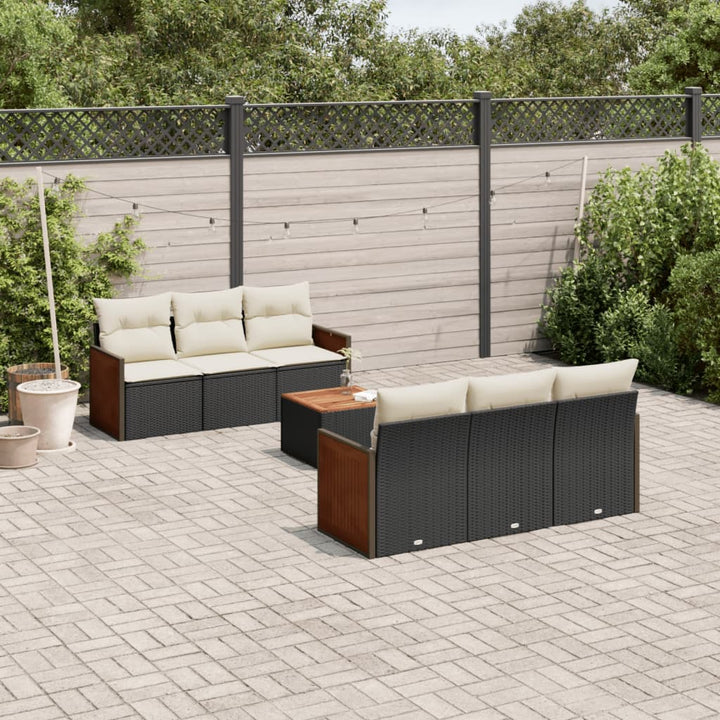 Set Canapele De Grădină Cu Perne, 7 Piese, Negru, Poliratan