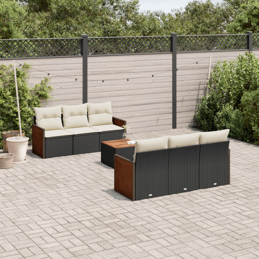 Set Canapele De Grădină Cu Perne, 7 Piese, Negru, Poliratan