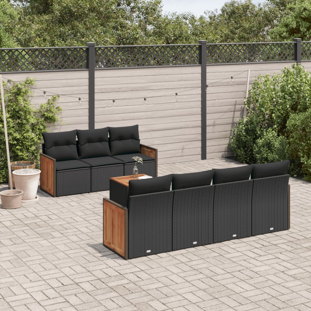 Set Mobilier De Grădină Cu Perne, 8 Piese, Negru, Poliratan