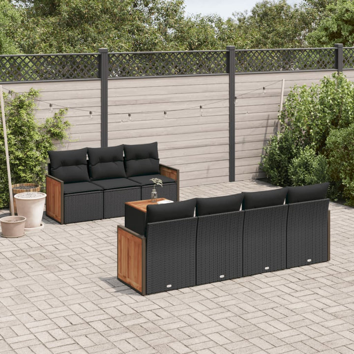 Set Mobilier De Grădină Cu Perne, 8 Piese, Negru, Poliratan