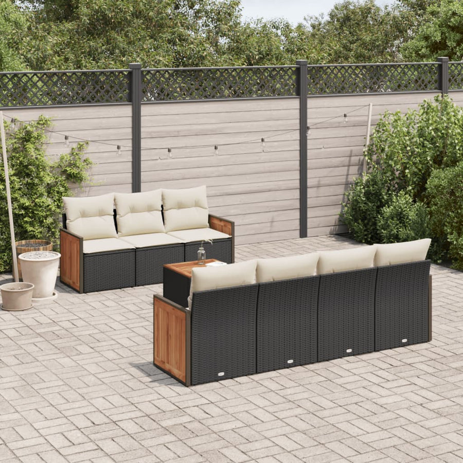 Set Mobilier De Grădină Cu Perne, 8 Piese, Negru, Poliratan