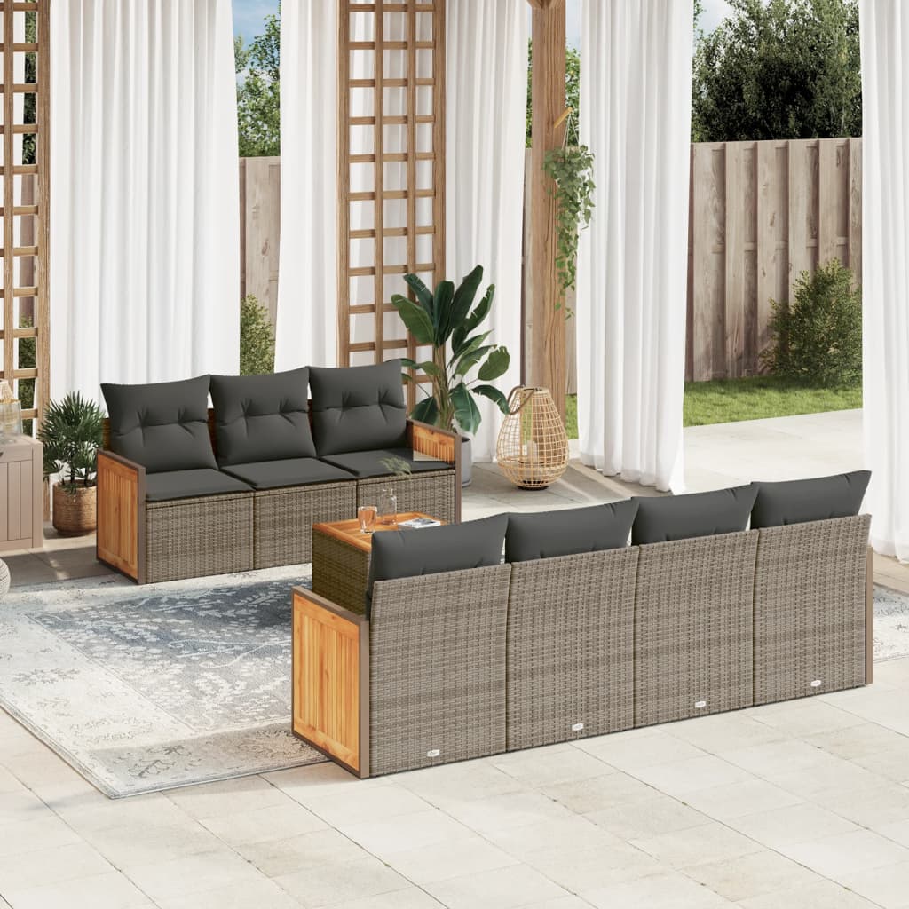 Set Mobilier De Grădină Cu Perne, 8 Piese, Negru, Poliratan
