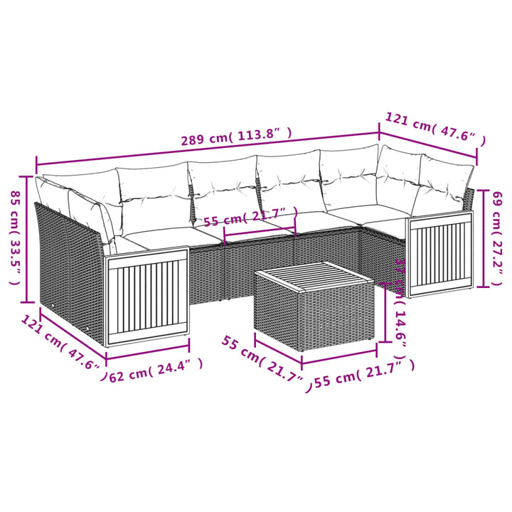 Set Mobilier De Grădină Cu Perne, 8 Piese, , Poliratan
