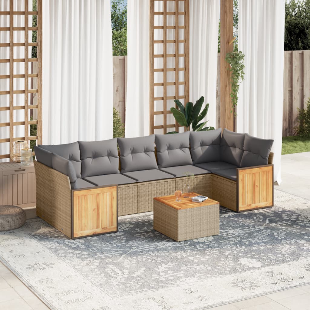 Set Mobilier De Grădină Cu Perne, 8 Piese, , Poliratan
