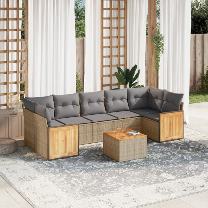 Set Mobilier De Grădină Cu Perne, 8 Piese, , Poliratan
