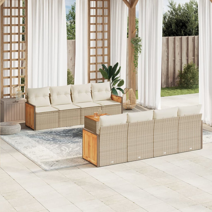 Set Mobilier De Grădină Cu Perne, 9 Piese, Negru, Poliratan