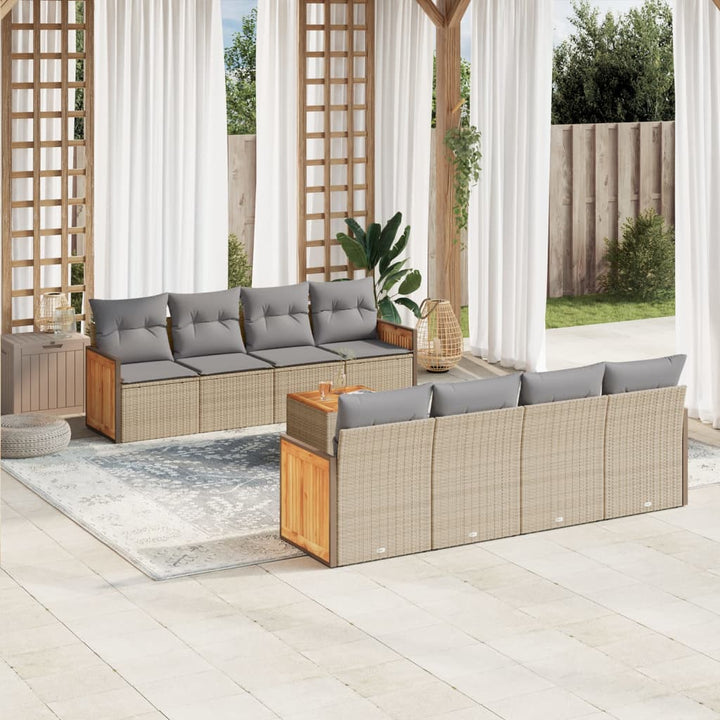 Set Mobilier De Grădină Cu Perne, 9 Piese, Negru, Poliratan