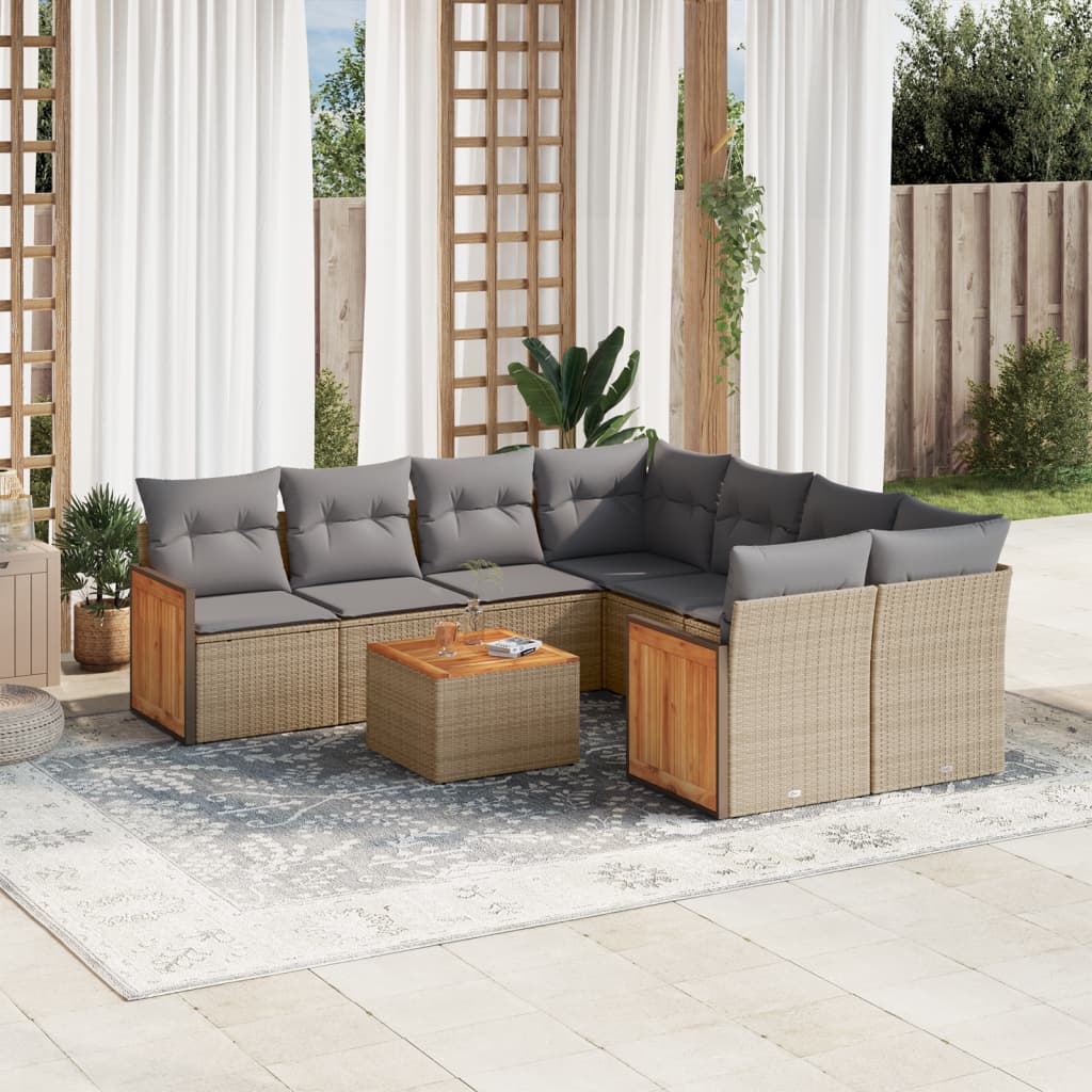 Set Canapele De Grădină, 9 Piese, Cu Perne, , Poliratan
