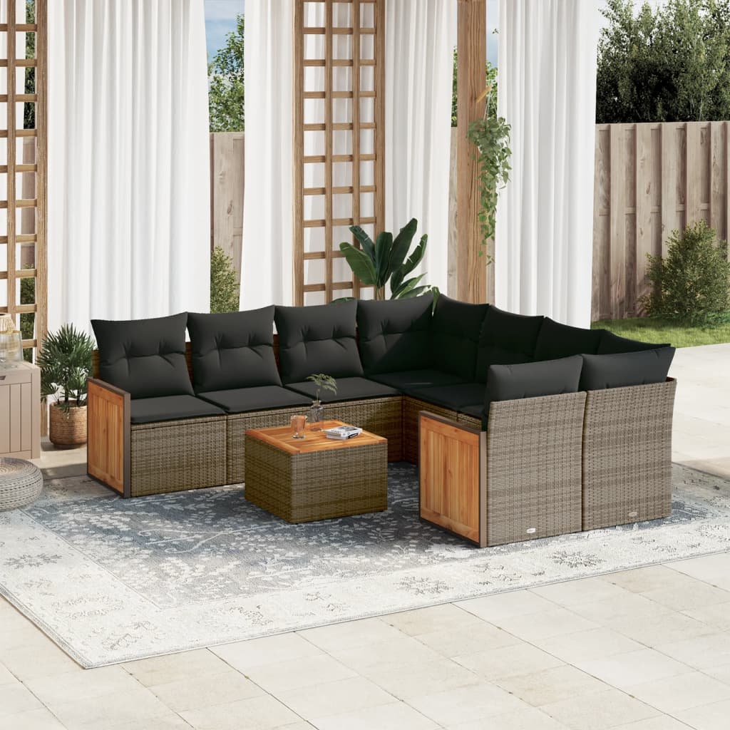 Set Canapele De Grădină, 9 Piese, Cu Perne, , Poliratan