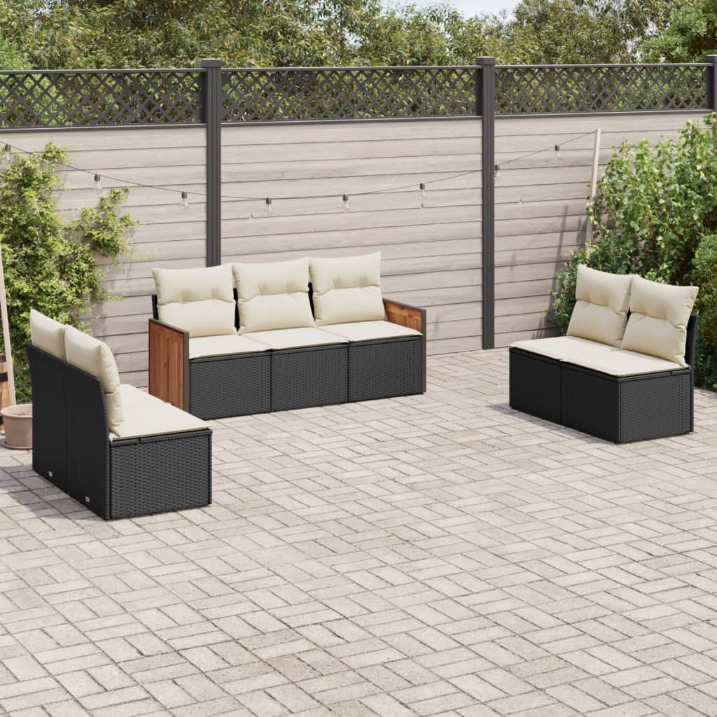 Set Mobilier De Grădină Cu Perne, 8 Piese, Negru, Poliratan