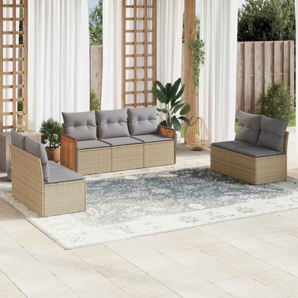 Set Mobilier De Grădină Cu Perne, 8 Piese, Negru, Poliratan