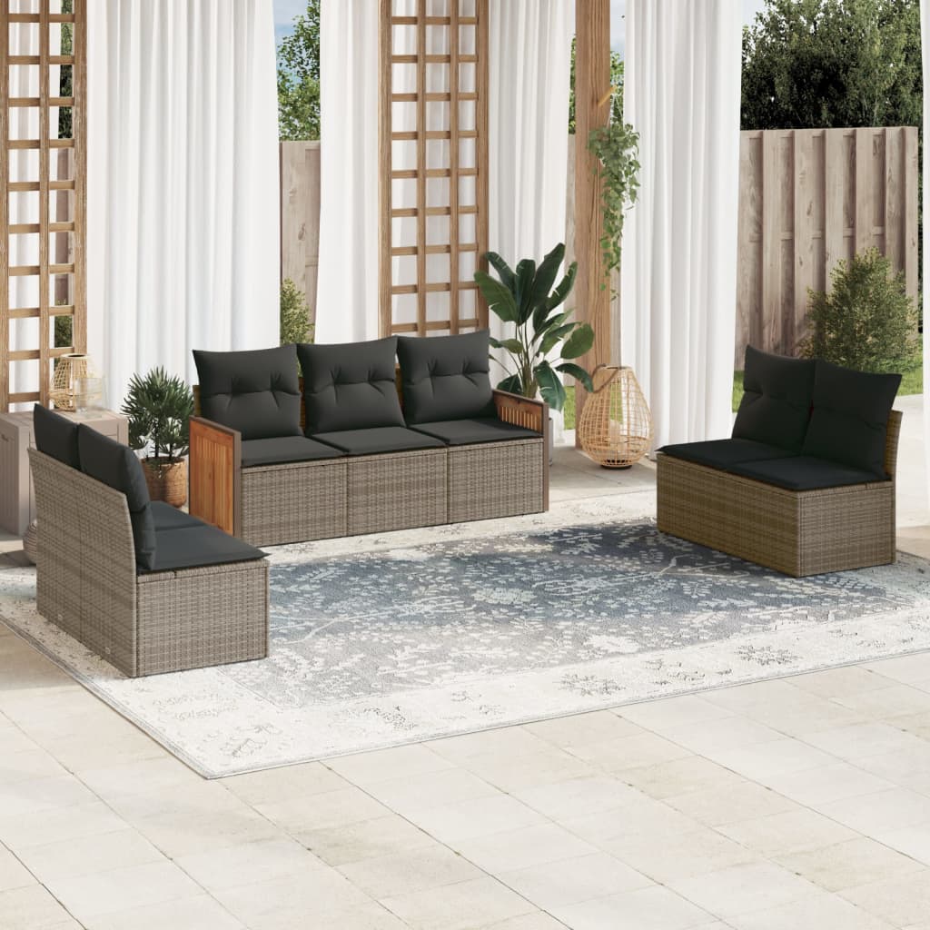 Set Mobilier De Grădină Cu Perne, 8 Piese, Negru, Poliratan