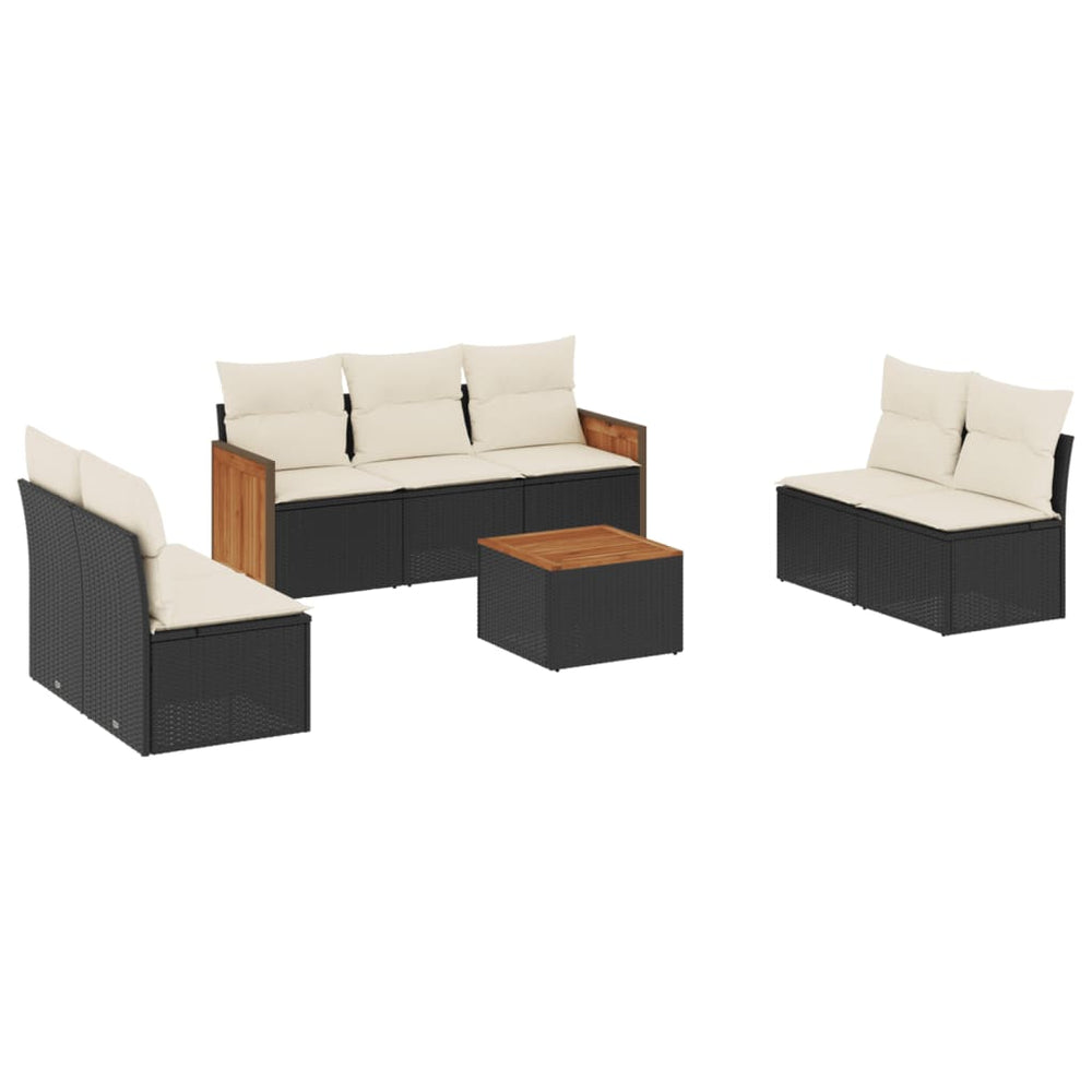 Set Mobilier De Grădină Cu Perne, 8 Piese, Negru, Poliratan