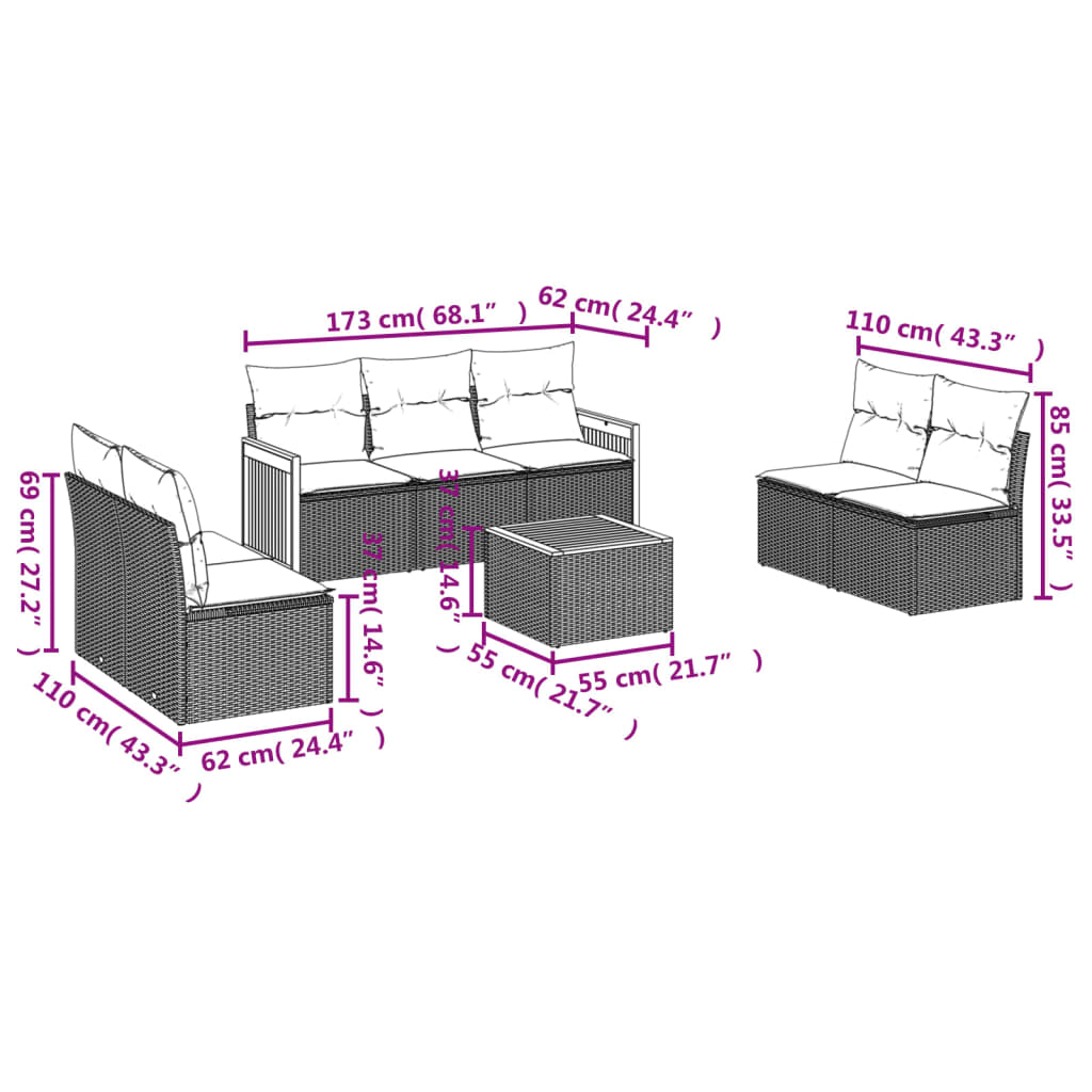 Set Mobilier De Grădină Cu Perne, 8 Piese, Negru, Poliratan