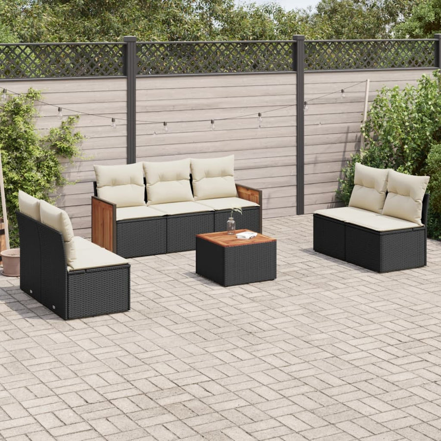 Set Mobilier De Grădină Cu Perne, 8 Piese, Negru, Poliratan