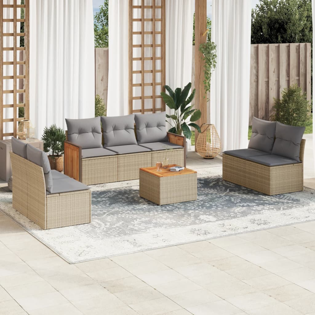 Set Mobilier De Grădină Cu Perne, 8 Piese, Negru, Poliratan