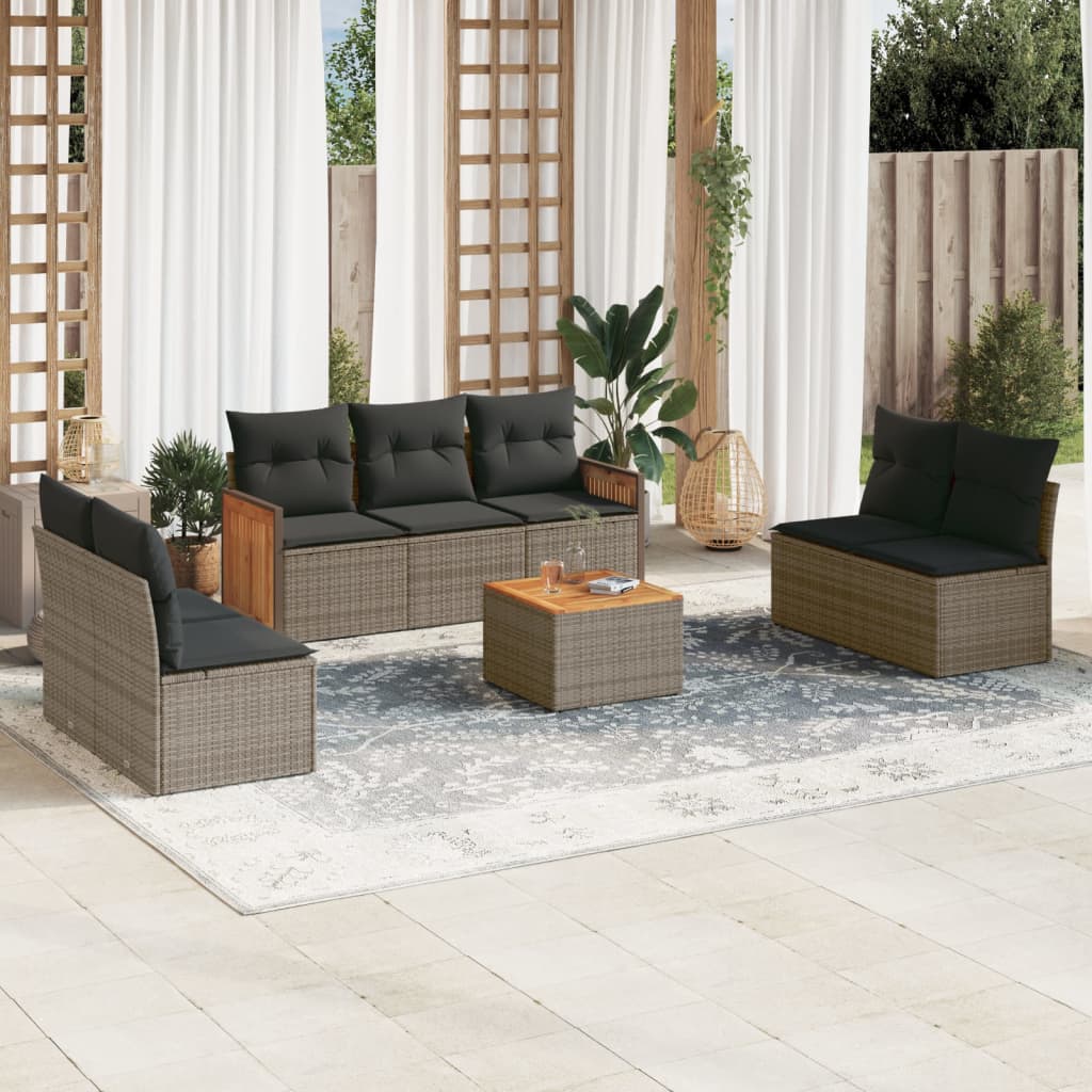 Set Mobilier De Grădină Cu Perne, 8 Piese, Negru, Poliratan