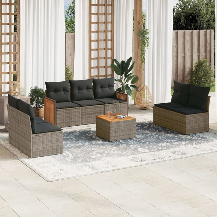 Set Mobilier De Grădină Cu Perne, 8 Piese, Negru, Poliratan