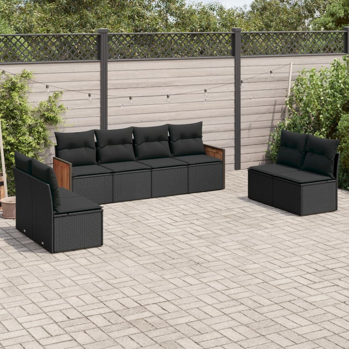 Set Mobilier De Grădină Cu Perne, 9 Piese, Negru, Poliratan