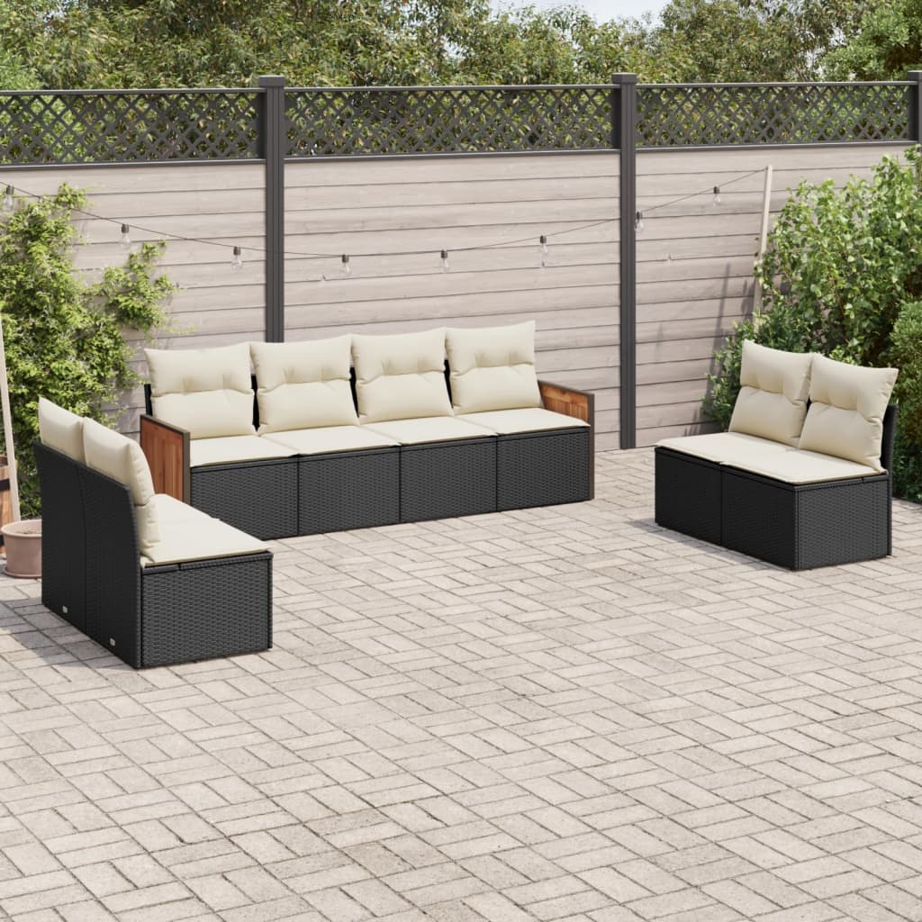 Set Mobilier De Grădină Cu Perne, 9 Piese, Negru, Poliratan