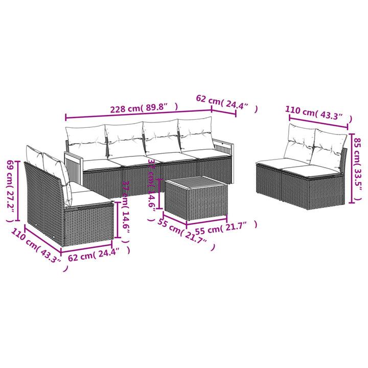 Set Mobilier De Grădină Cu Perne, 9 Piese, Negru, Poliratan