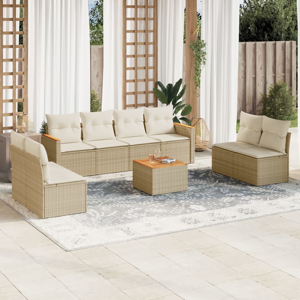 Set Mobilier De Grădină Cu Perne, 9 Piese, Negru, Poliratan