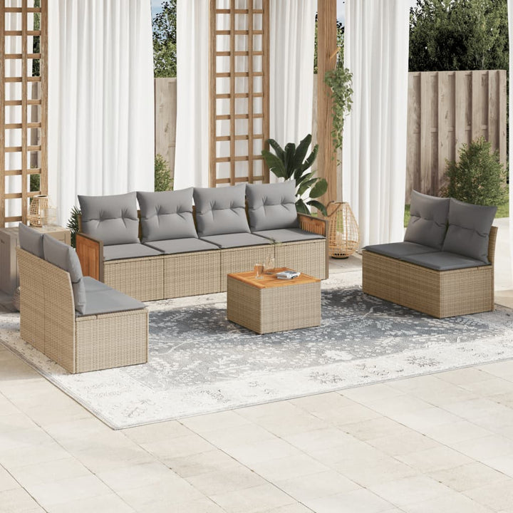 Set Mobilier De Grădină Cu Perne, 9 Piese, Negru, Poliratan