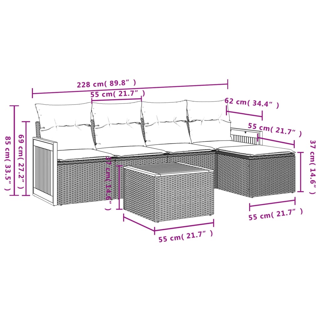 Set Mobilier Grădină Cu Perne, 6 Piese, , Poliratan