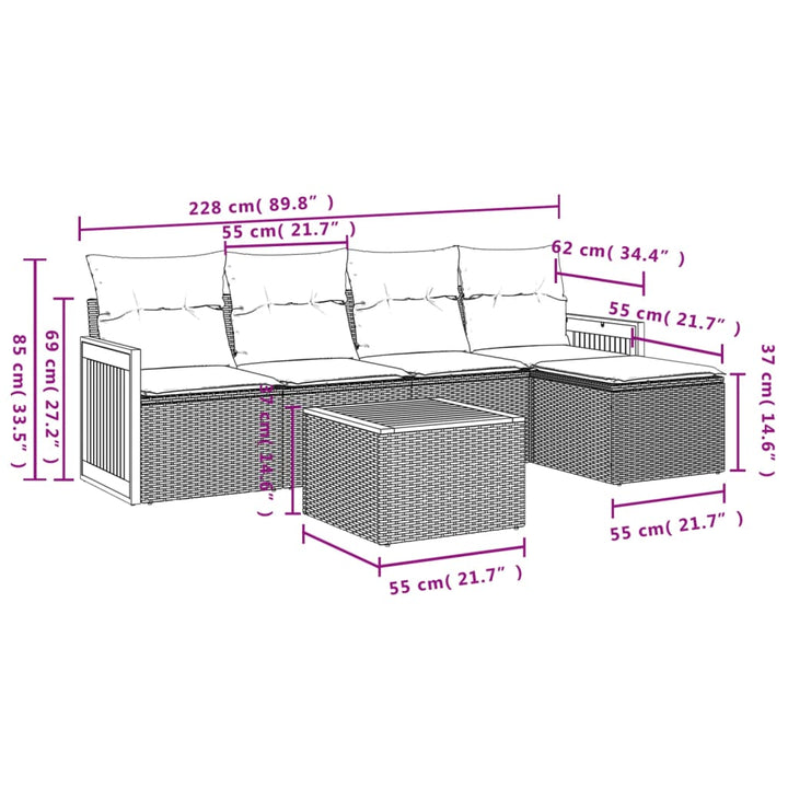 Set Mobilier Grădină Cu Perne, 6 Piese, , Poliratan