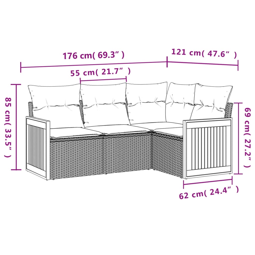 Set Canapele De Grădină, 4 Piese, Cu Perne, Bej, Poliratan