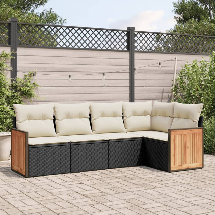 Set Canapele De Grădină Cu Perne, 5 Piese, Bej, Poliratan
