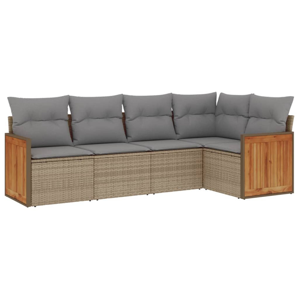Set Canapele De Grădină Cu Perne, 5 Piese, Bej, Poliratan