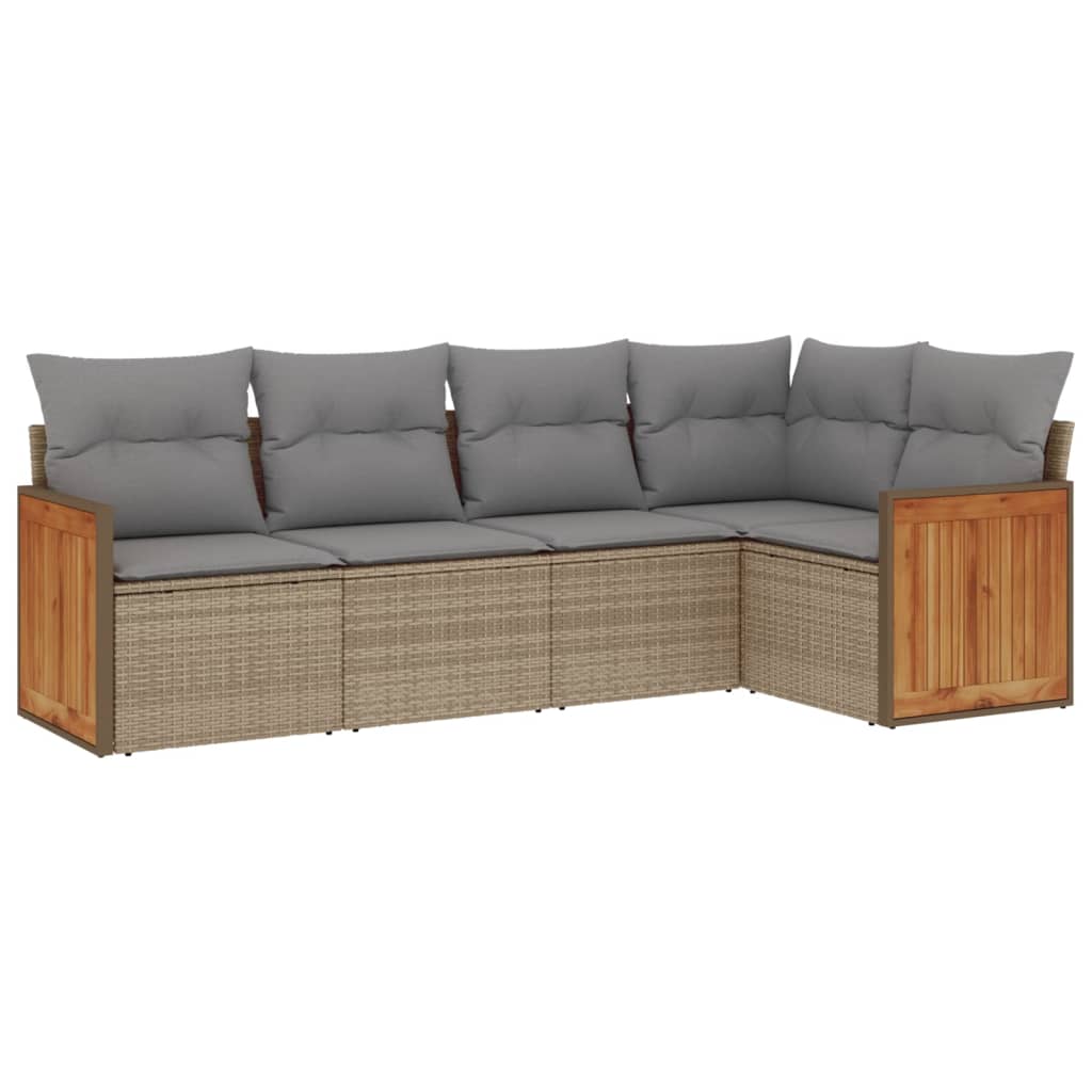 Set Canapele De Grădină Cu Perne, 5 Piese, Bej, Poliratan