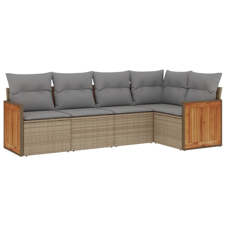 Set Canapele De Grădină Cu Perne, 5 Piese, Bej, Poliratan